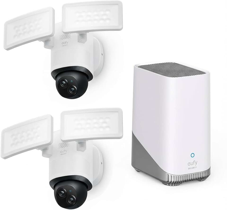 eufy Security Floodlight Camera E340, 2-Pack & HomeBase 3, Outdoor Cameras