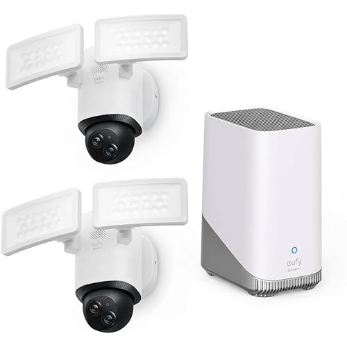 eufy Security Floodlight Wired Camera E340 2kit+Homebase3, Security Camera Outdoor, 355° Pan & Tilt, 24/7 Recording, Expandable Storage,2000 LM, Motion Detection, Dual Cam, No Monthly Fee