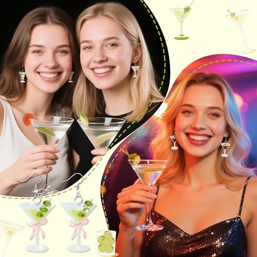 Y1tvei Martini Acrylic Dangle Earrings - 9 Pairs Cute Olive Strawberry Lemon Coffee Beans Coquette Pink Bow Glitter Dangle Drop for Women Girls, Stylish Accessories Jewelry Gift Set for Party Holiday 6