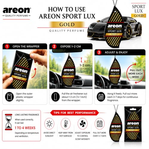 Image of AREON SL-Gold-12 Sport LUX Cardboard Air Freshener, Gold, 12 Pack