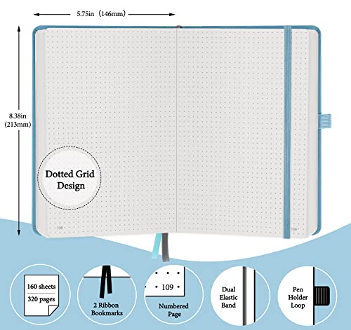 Gosirm Dotted Grid Journal Notebook - Dot Grid Notebook Hardcover, Dot Grid Notebook Thick Journal With Numbered Dotted Paper, 100Gsm Thick Paper, For Women Men Work School, Hard Cover (Grey Blue) #TOP1