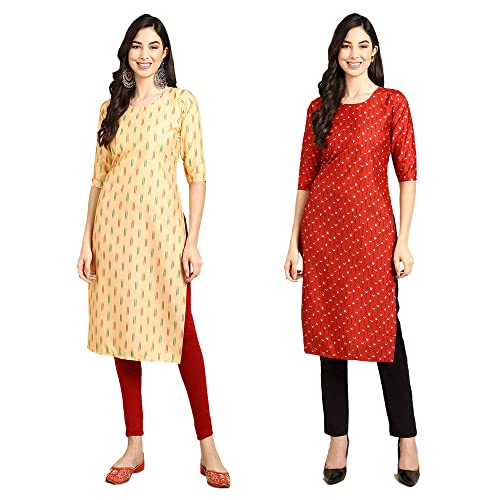 Image of Pinkmint Designer Woman's Crepe Multicolored Straight Kurta [A-355-330]