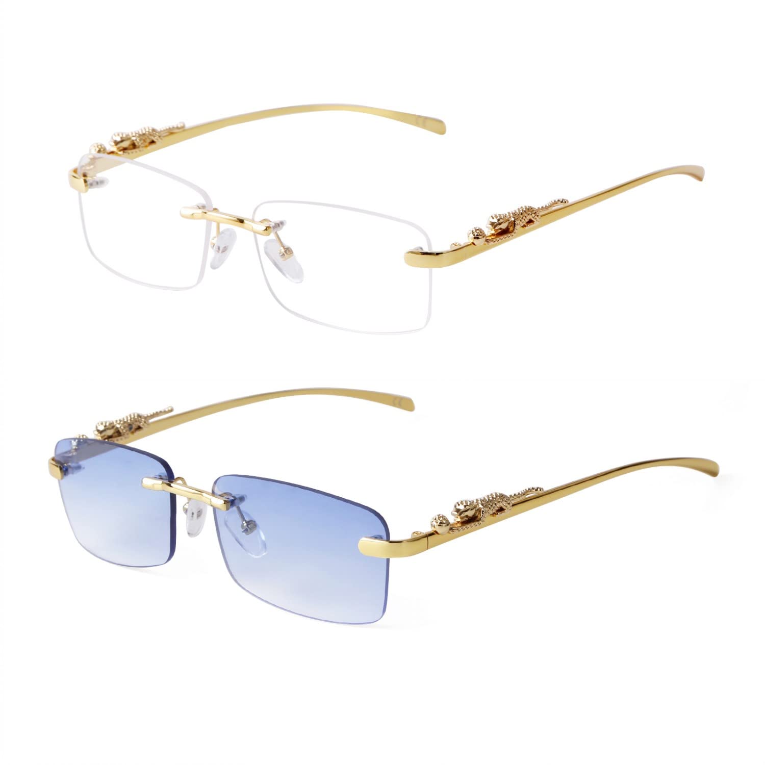 ADE WU Vintage Rimless Sunglasses Retro Luxury Gold Metal Frameless Rectangle Colored Lens Sun Glasses