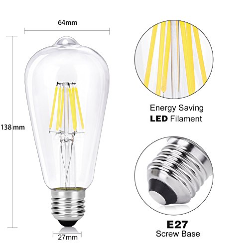 WEDNA 6 W E27 Edison LED Light Bulb, Vintage ST64 Antique LED Filament Lamp Replaces 60 W (6000 K Cool White, Not Dimmable) - Image 4