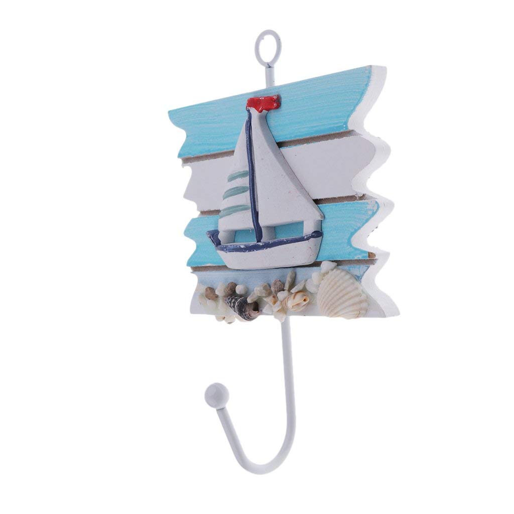 Inzopo Nautical Decorative Wall Door Wooden Clothes Hook Rack Bathroom Towel Hanger Holder - Sail Boat, 16.5 x 11cm
