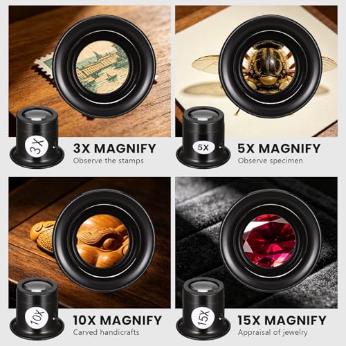 KALLORY Portable Jewelers Monocular Magnifier, Magnifying Glass, Eye Loop Magnifier Lens, Watchmaker Loupe Watch Repair Tool for Textile Optical Circuit Close Work — view 6
