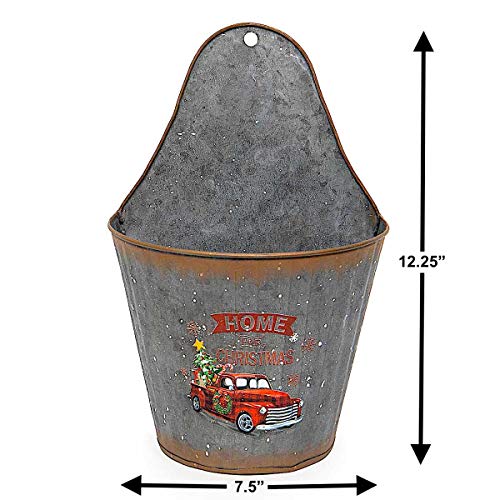 Wall Planter/Home For Christmas/Hanging Galvanized Metal Vintage Truck Design Rustic Container Planter Decor Indoor Outdoor 12" X 7.5" #TOP5
