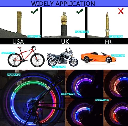 Yuerwover 4 Pack Led Bike Wheel Lights Car Tire Valve Stem Cap Bicycle Motorcycle Tyre Spoke Flash Reflector Accessories For Kid Men Women (Colorful) #TOP1