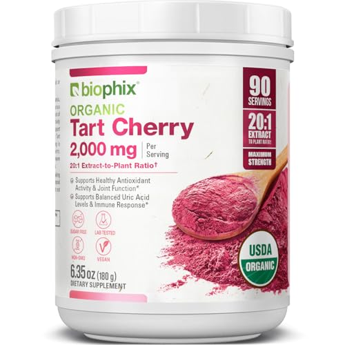 biophix Tart Cherry Powder Organic USDA 20:1 Extract 6.35 oz 180 g - Antioxidant-Rich Superfood - Supports Heart Health - Digestive Health - Natural Flavor - No Sugar Added
