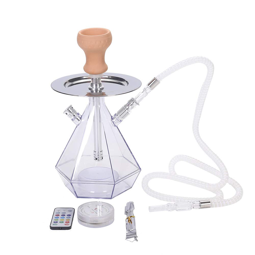 Narghilè Set Narghilè Grande Doppio Pipa, Set Narghilè Acrilico Trasparente Portatile, con Shisha LED Telecomando, 2 Tubi, per Case, Bar, Club, Feste, All'aperto, Hotel, Case