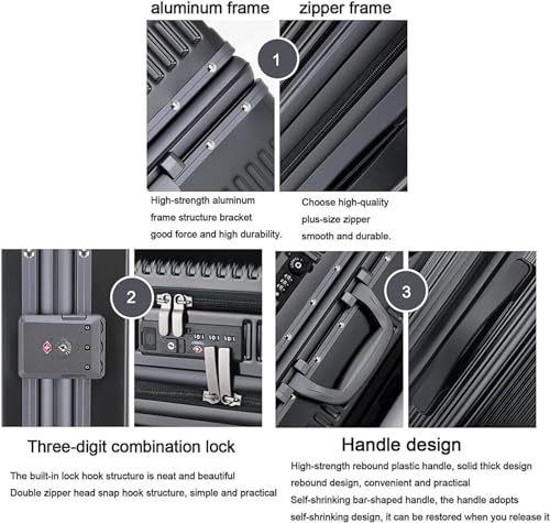 Durable Suitcase for Women Hard Luggage With Front Pocket,Aluminum Frame Suitcase TSA Lock Carry On Luggage Retro Suit Case (Color : Sliver, Size : 22 inch)3