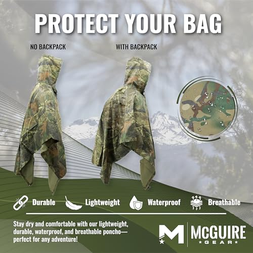 M MCGUIRE GEAR Hooded Military Rain Poncho, Outdoor Emergency Rain Jacket, Waterproof Poncho for Adults, Hiking, Camping3