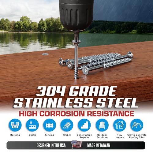 Image of #10 x 2 Inch Stainless Steel Deck Screws | 304 Grade (1750 Pack) | Flat Head T25 Star Torx Drive | Stainless Steel Screws by Eagle Claw Fasteners | Corrosion & Rust Resistant (Includes 2 Driver Bits)