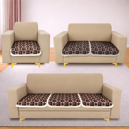 Image of Homerz Premium 'Maharaja Paradise Series' Sofa Cover | Net Fabric Sofa Cover | Washable, Anti-Dust Backed & Wrinkle Resistant Cover (Leafy Checks, 6 (3+2+1) Seater, Only Seat Cover)