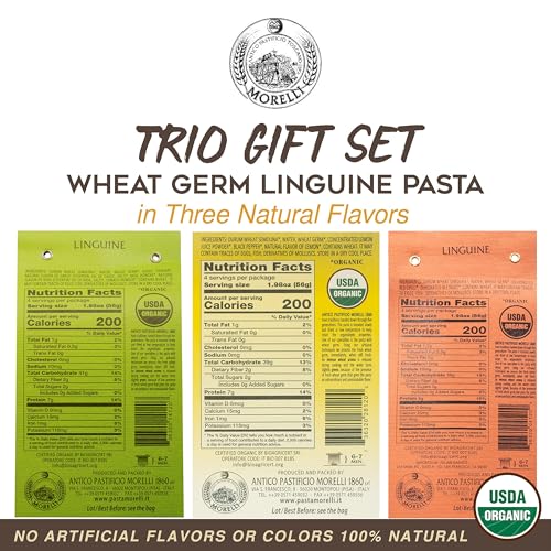 Morelli Organic Gourmet Pasta Italian Gift Basket From Italy - Tricolor Pasta Linguine Set - Red Chili, Garlic & Basil, and Lemon flavors, Made in Italy - 3x 8.8 ounce - Thumbnail 2