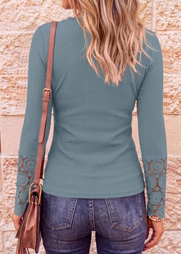 BTFBM Women Long Sleeve Shirts Solid Button V Neck Lace Sleeves Slim Fit Casual Fall Shirts 2025(Grey, XX-Large) — view 3