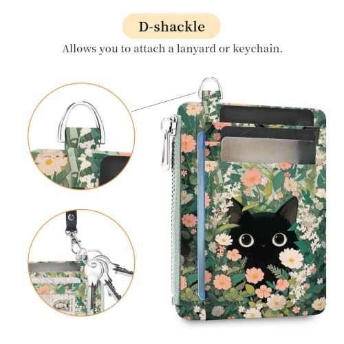 Image of Hancynir Black Cat Floral Slim Wallet Women Credit Card Holder, Small RFID