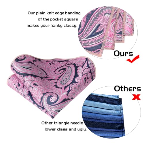Image of 5PCS Mens Silk Designer Tie, Pocket Square, Cufflinks, Drilled Tie Ring and Lapel Pin Set for Wedding Groom Party