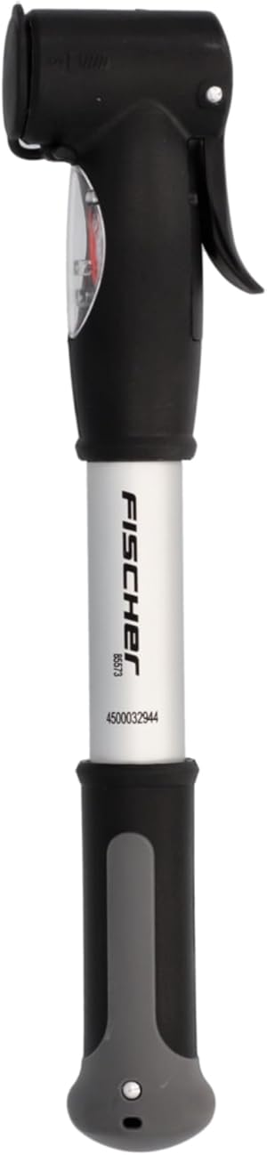 FISCHER Mini-Luftpumpe mit Manometer, Doppelhub-Technik, für alle Ventile (AV, DV, SV), Duokopf, aus Aluminium, extrem kompakt