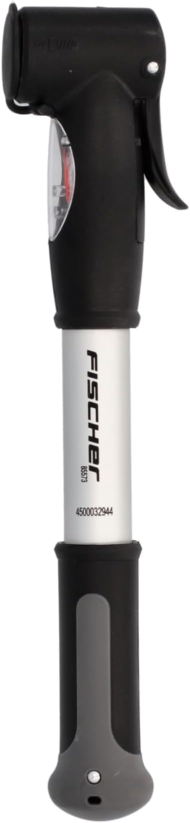 FISCHER Mini-Luftpumpe mit Manometer, Doppelhub-Technik, für alle Ventile (AV, DV, SV), Duokopf, aus Aluminium, extrem kompakt