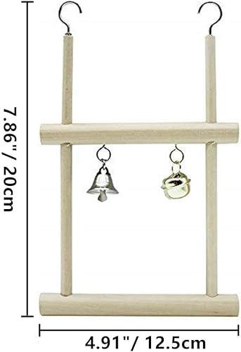 Miniatura 2 de Litewoo Soporte para pájaros para loros, columpio colgante de madera natural, plataforma con campanas para pinzón, periquito, budgie africano, gris,