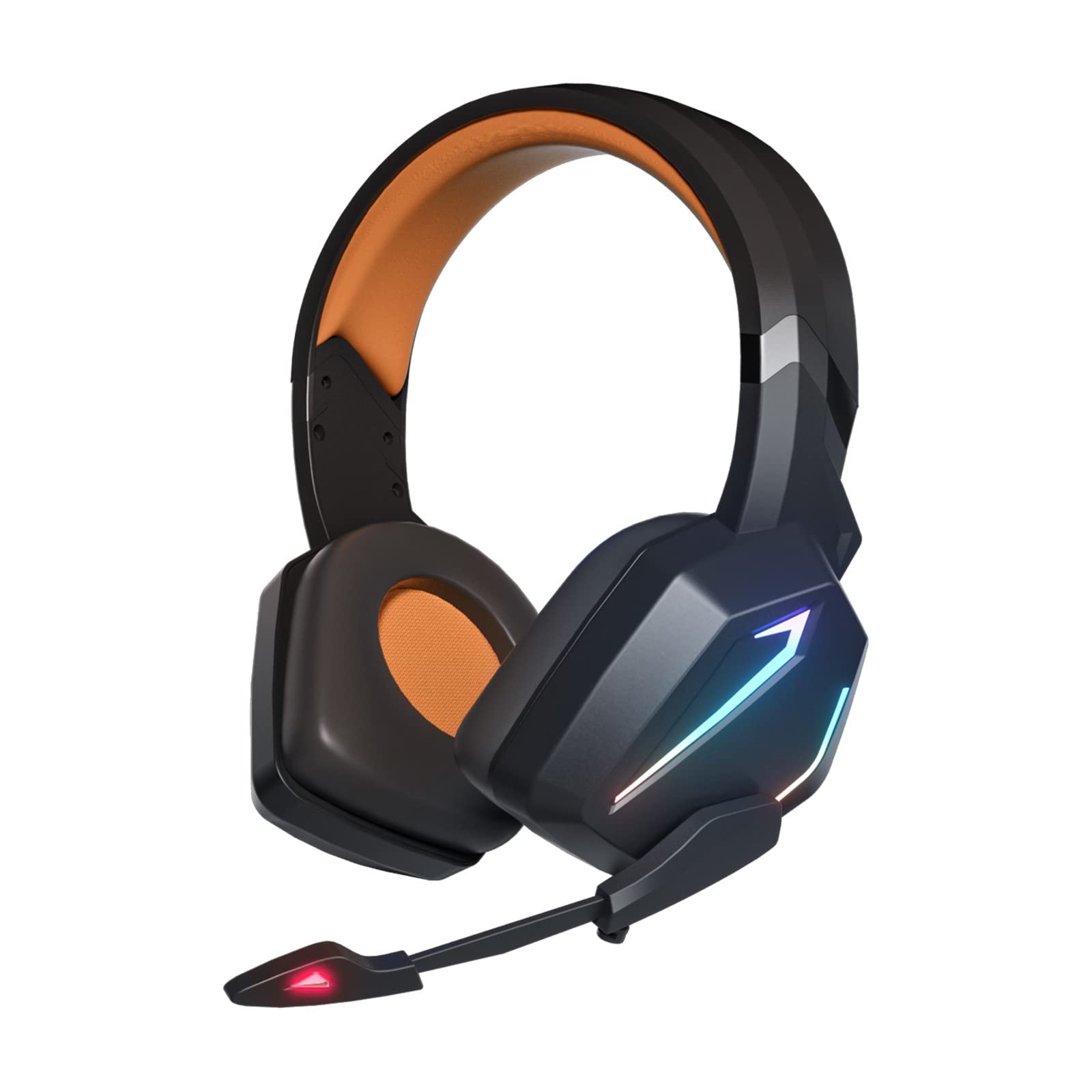 Sdoveb Stereo PC Gaming Headset with Multicolor Breathing Light, Wired Head-Mounted Headphone Computer Over Ear Headphones with Noise Canceling Microphone (Orange)