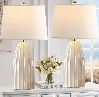 Hamucd Modern Beige Ceramic Table Lamps Set of 2 for Living Room ...