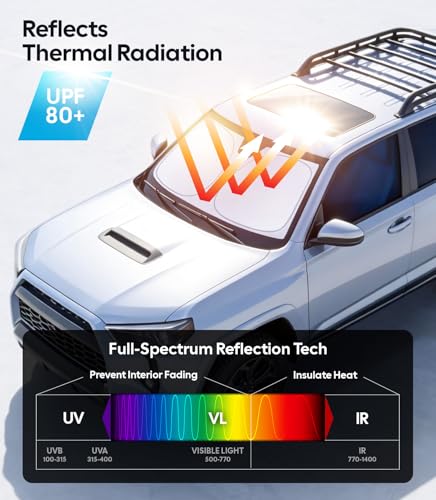 Image of Wigoo for Toyota 4Runner Windshield Sunshade [OEM Design, 100% Sun Blockage] Foldable Heat Insulation Sun Shade with Storage Bag, for Toyota 4Runner (2010-2026), Silver Coating