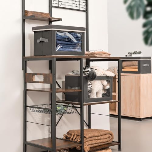 Image of Homsorout Stackable Storage Bins with Lids - Medium Storage Box with Lids, Foldable Closet Boxes for Organizing, Wardrobe Clothes Organizer with Window, Cubes Bins for Living Room, 4 Pack, Dark Grey