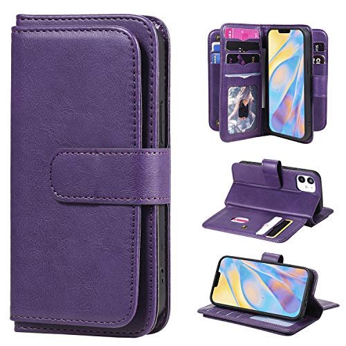 Preisvergleich Produktbild LODROC iPhone 12 Mini (5,4") Hülle, TPU Lederhülle Magnetische Schutzhülle [Kartenfach] [Standfunktion], Stoßfeste Tasche Kompatibel für Apple iPhone 12mini 2020 - LOKT0200056 Violett