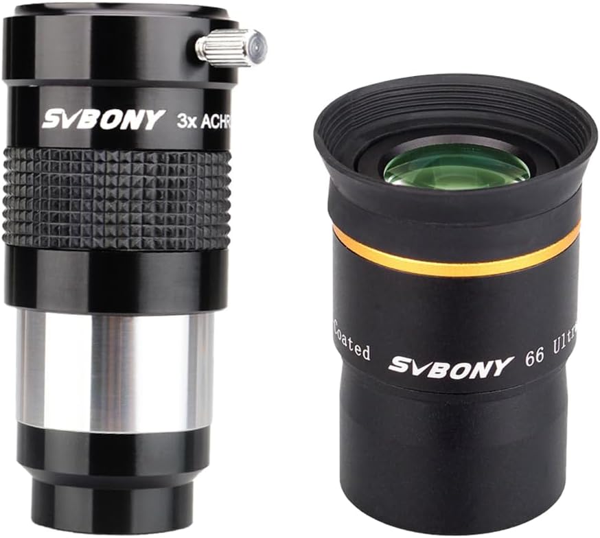 SVBONY Telescope Eyepiece 15mm 66° Wide Angle Bundle with 3X Barlow Lens，Fully Mutil Coated 1.25 inches Telescope Accessories for Astronomical Observations