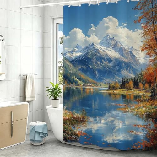 Rideau de douche imperméable et lesté en polyester bleu lac 120x150cm pour baignoire Z-305