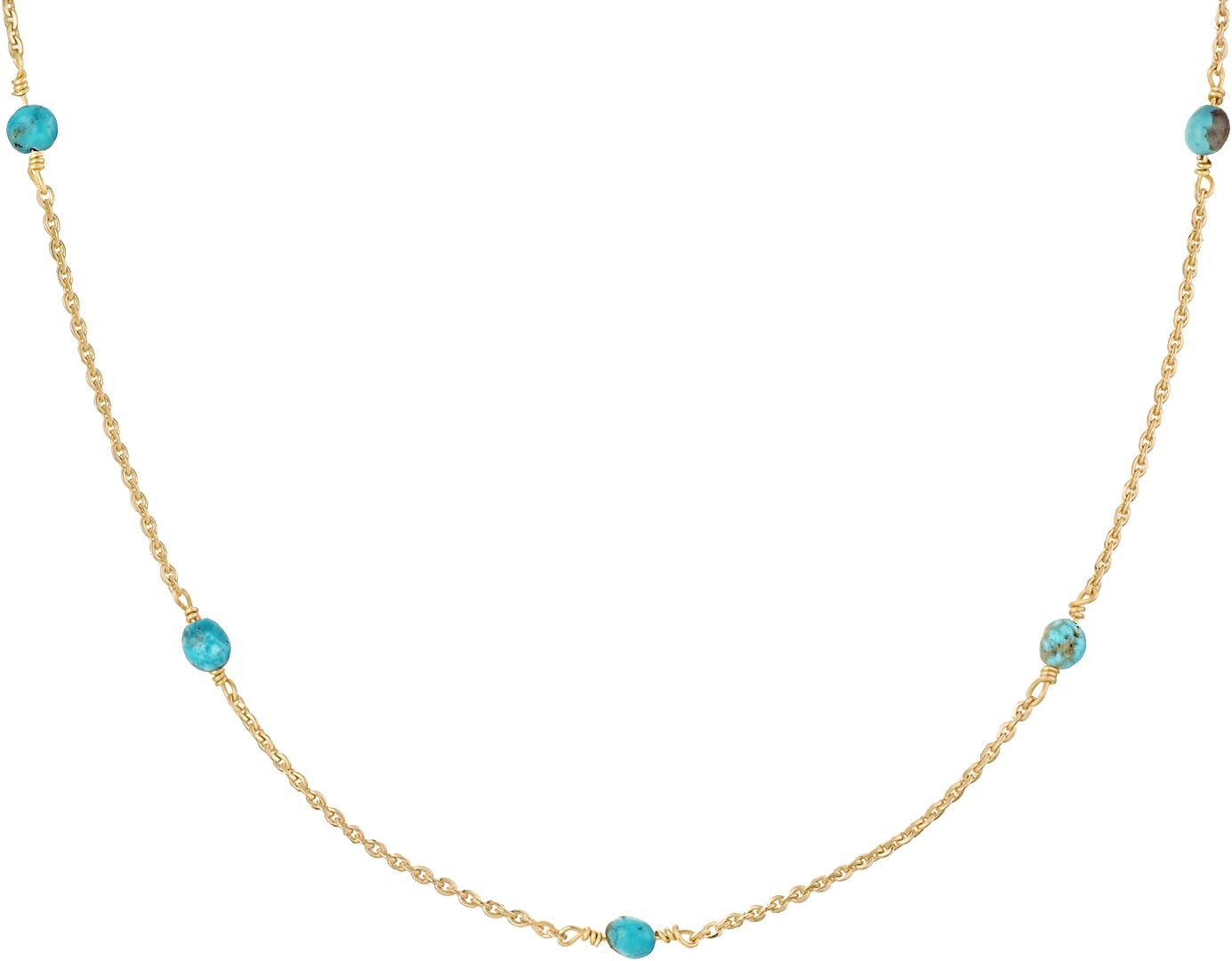 MYEARS Women Bead Choker Station Necklace Gold Gemstone 14K Simple Dainty Handmade Chain Everyday Boho Beach Jewelry