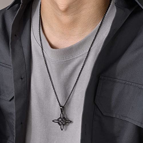 Vnox Wiccan Witch's Knot Necklace - Irish Celtic Knot Pendant Necklace For Men Women Good Luck Wiccan Symbol Talisman Amulet Jewelry,Black #TOP2