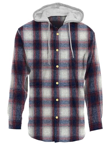 Image of Flannel Hoodie for Men Plaid Flannels Shirts Long Sleeve Lightweight Jacket Casual Button Down Shirt Size 4XL to 9XL
