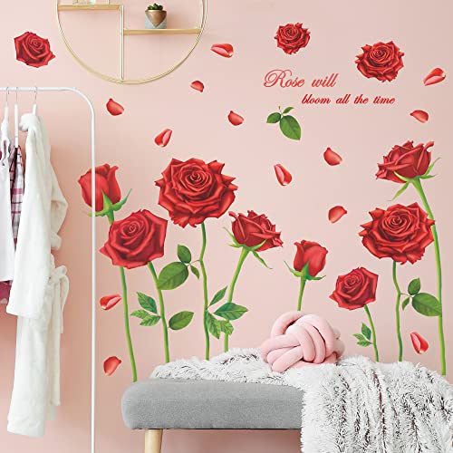 Livegallery Beautiful Lovely Rose Flowers Wall Decals Removable Diy Butterfly Flower Vines Art Decor Wall Stickers Murals For Living Room Tv Background Kids Gilrs Rooms Bedroom Decoration (Red) #TOP3