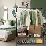 Simple Houseware 52-Inch Freestanding Closet Garment Rack with Storage Shelves and Coat/Hat Hooks, Black - Image 2