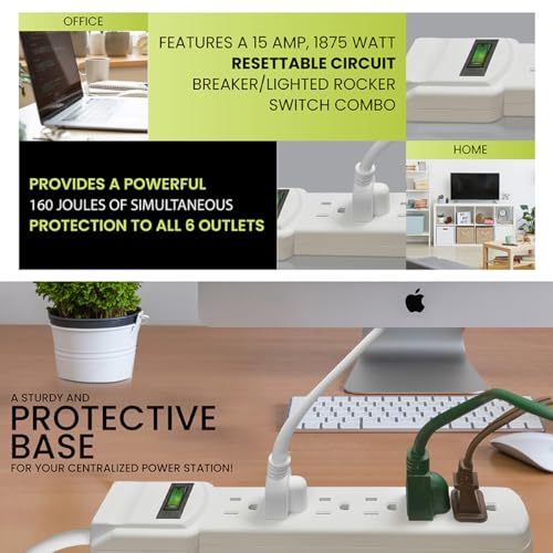 Power By GoGreen Protector eléctrico con 6 tomas, cable de 2.5 pies, color blanco modelo GG-16103MS miniatura 6