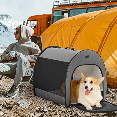 Petsfit Hundebox faltbar für kleine Hunde Katzen, tragbare & Atmungsaktive Hundebox für Zuhause mit Gewölbtem Design, Zimmerkennel Hund Hundeschlafbox mit Anti-Offener Reißverschluss und Plüschkissen