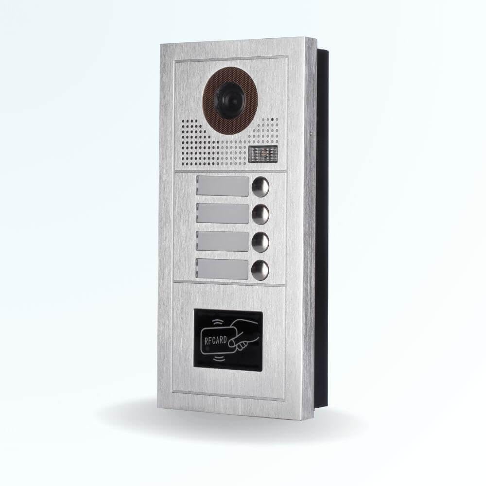 Portier interphone vidéo Modern 2 Fils - 4 Appartements - 4 écrans Blancs - avec Lecteur de Badge