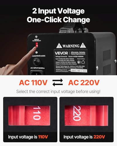Image of VEVOR Voltage Converter Transformer, 1000VA, Heavy Duty Step Up /Down Power Transformer, Convert from 110V to 220V and 220V to 110V, with EU Outlets, US Outlets, Power Cord, Circuit Breaker Protection