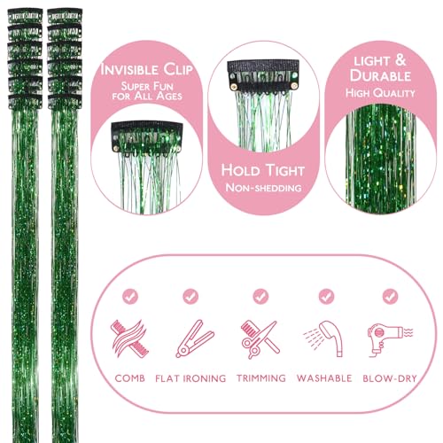 Image of WENNALIFE Hair Tinsel kit for Girls, Clip in Green, 12PCS 24 Inch Hair Accessories for Women Clip in Colorful Glitter Tinsel Hair Fairy Girls Accessories for Kids