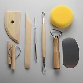Kit Ferramentas Para Escultura De Bustos e Figuras Argila 8 Peças Aluminio e Madeira