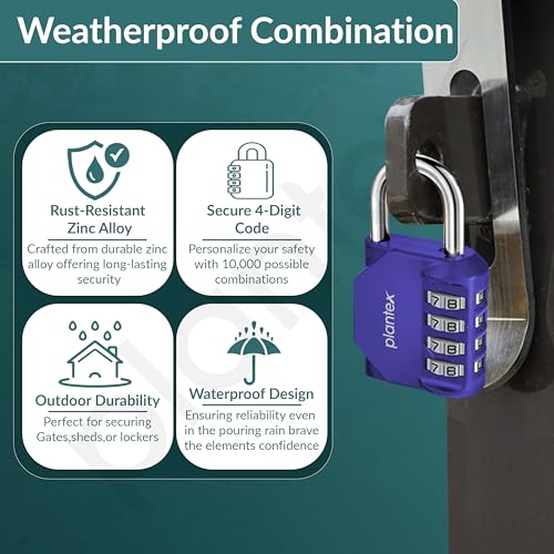 Image of Plantex Number Lock /4 Digit Combination Lock /Zinc Alloy Locks for Luggage /Locks for Travel Bags /Locks for Cabin Luggage /Travel Essentials - Pack of 2 (Blue)