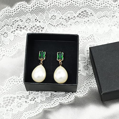 18K Gold Plated Pearl Drop Earrings Dangle Handmade Earrings With Emerald Green Earrings Pearl Dangle Earrings Vintage Pearl Earrings Emerald Earrings For Women Trendy #TOP6