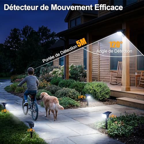 SUNNMO Faretti Solari a LED da Esterno con Sensore di Movimento, Lampade Luci Solari da Giardino Potenti 104LED 3Modalità, Faretto LED da Esterno Solare Giardino IP65 Impermeabile Luce Fredda, 4 Pezzi - 2