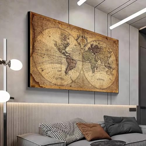 Vintage carte du monde rétro vieille photo toile peinture pour salon affiche imprime maison bureau étude mur Art décor 80x160 cm sans cadre