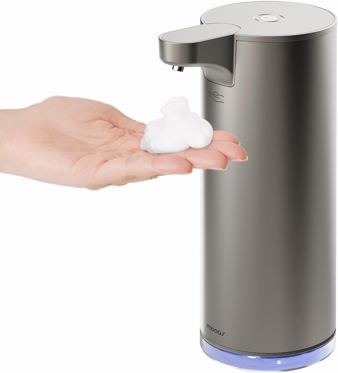 mooas Automatic Foaming Soap Dispenser dispensing foam into a hand