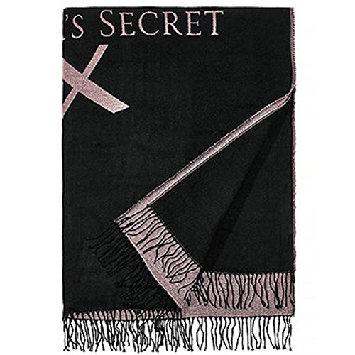 Victoria's Secret Soft Cozy Throw Blanket Black pink VS logo Fringe