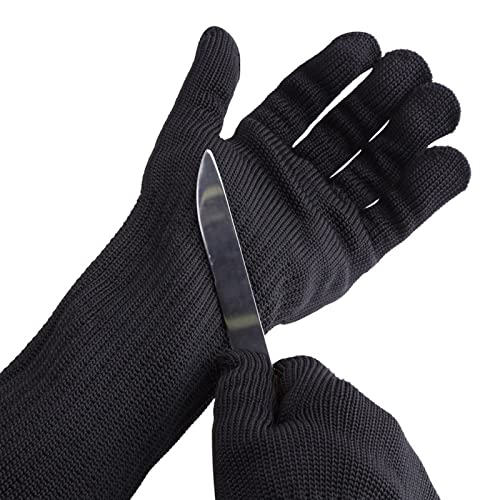 Hyuduo Cut Resistant Gloves Long Cuffs with Stainless Steel Wire for Wrist Forearm Ideal for Industrial Food Processing Polyester Fiber Black 1 Pair